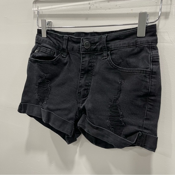 Kancan Washed Black Distressed Cuffed Denim Shorts Size 25 - Picture 3 of 9